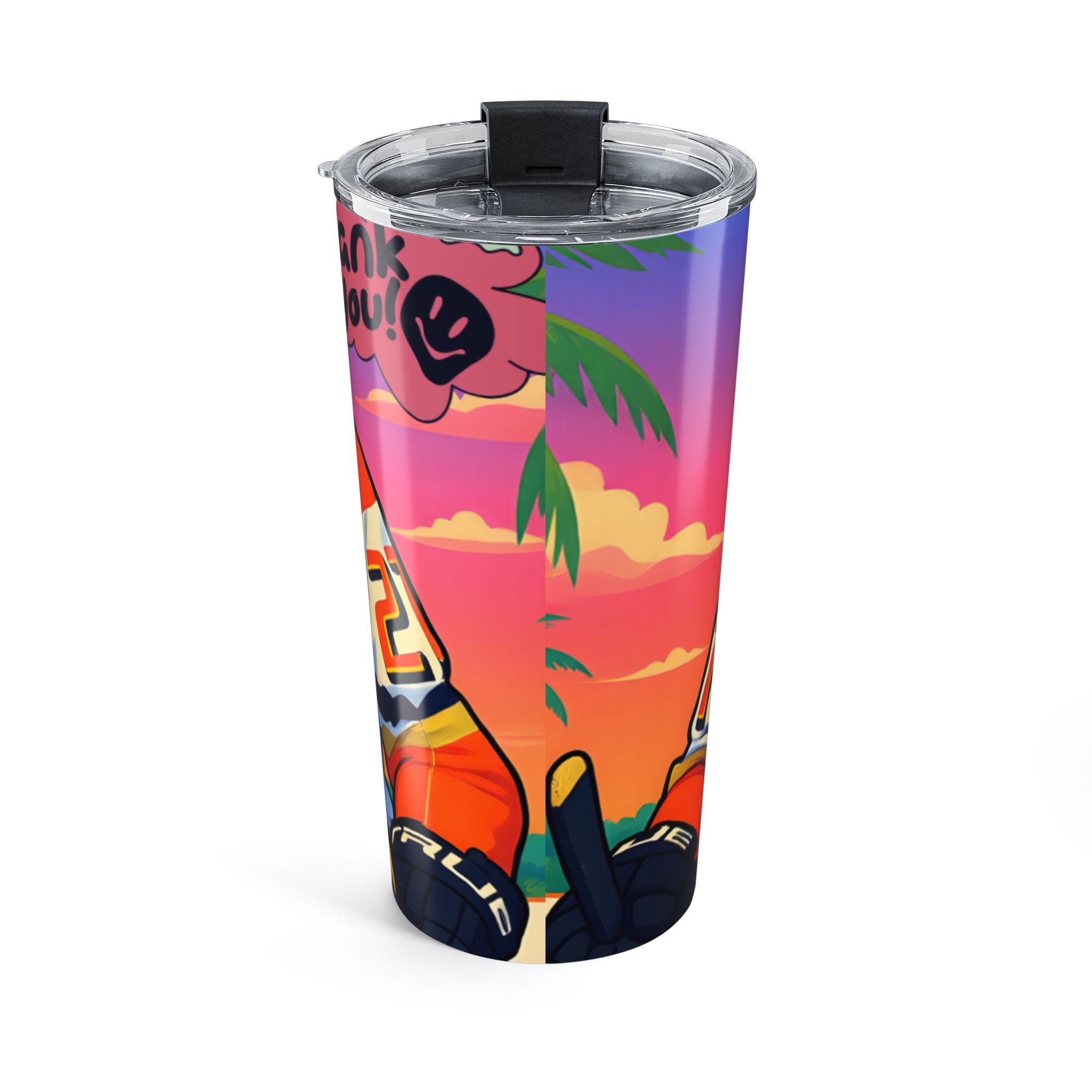 Hockey Sunset 20oz Tumbler — Retro Hockey Player & Mask Travel Mug
