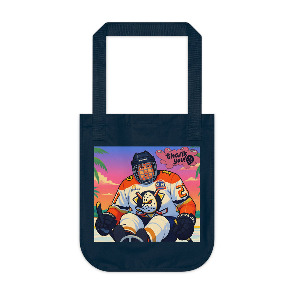 Tote Bag — Retro Hockey Player Illustration "Thank You" Canvas Tote