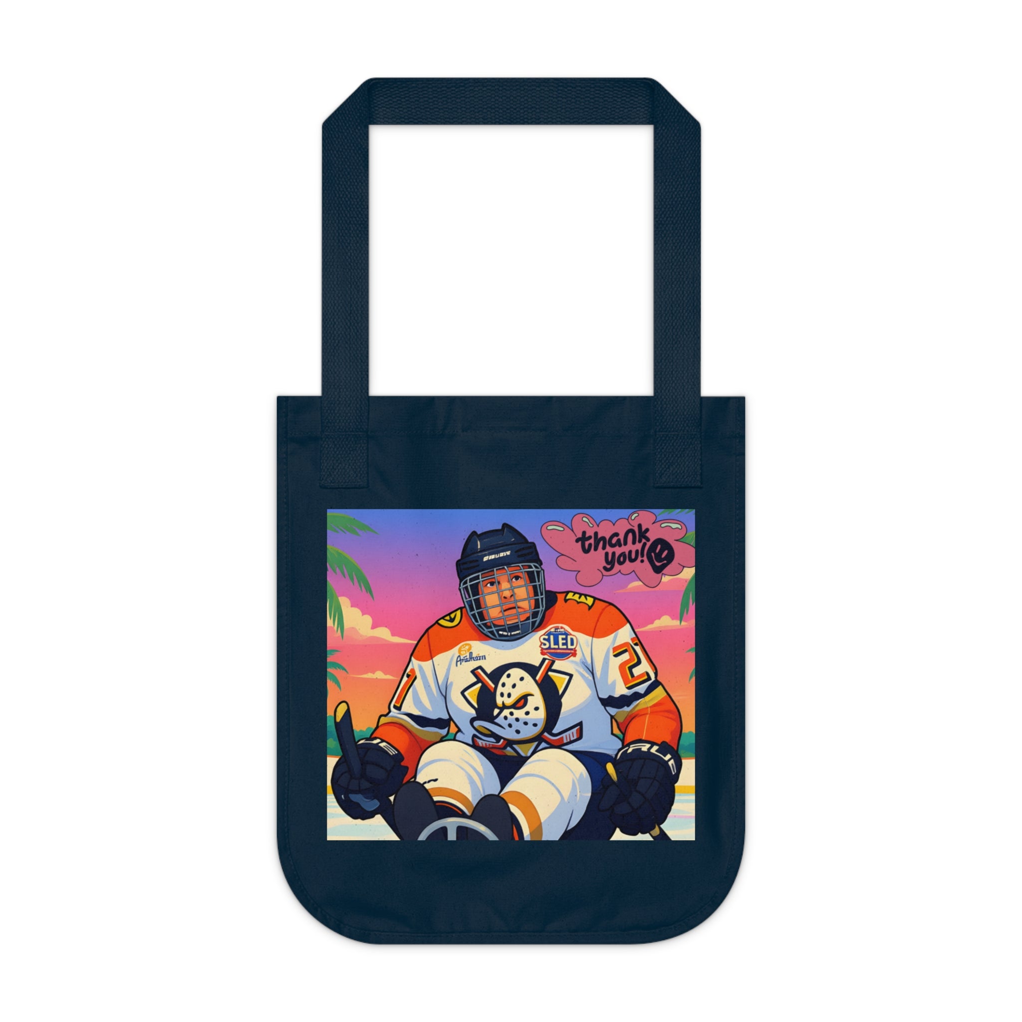 Tote Bag — Retro Hockey Player Illustration "Thank You" Canvas Tote