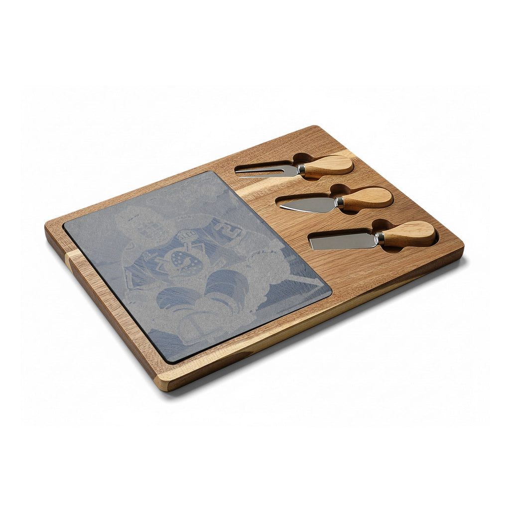Engraved Oak Charcuterie Board with Marble Inlay & Cheese Knives