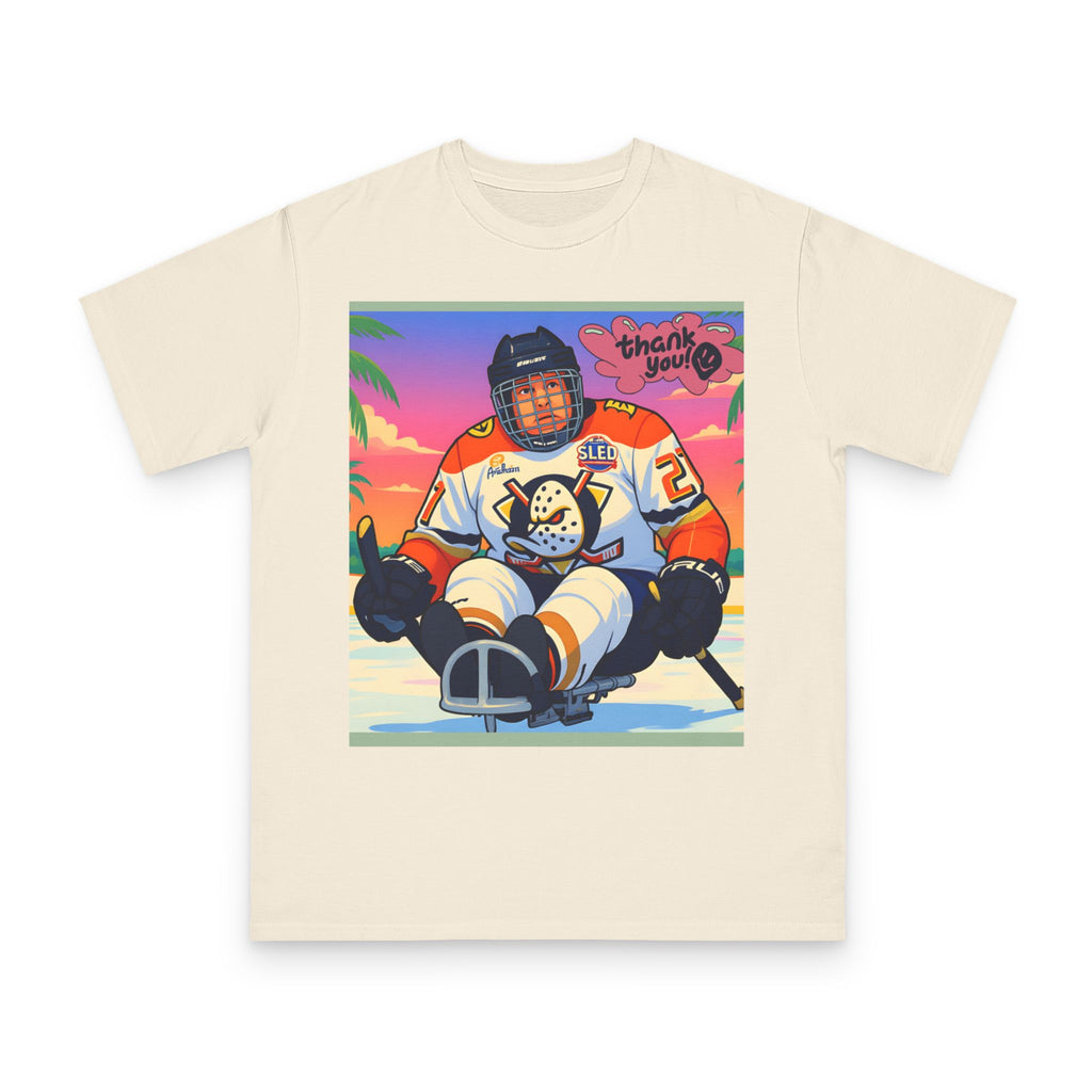 Hockey Sled Player Retro Sunset T-Shirt — 'thank you' Graphic
