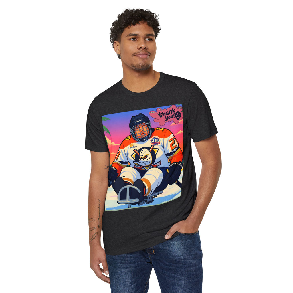 Sled Hockey Player "Thank You" Tee — Retro Sunset Adaptive Sports T-Shirt