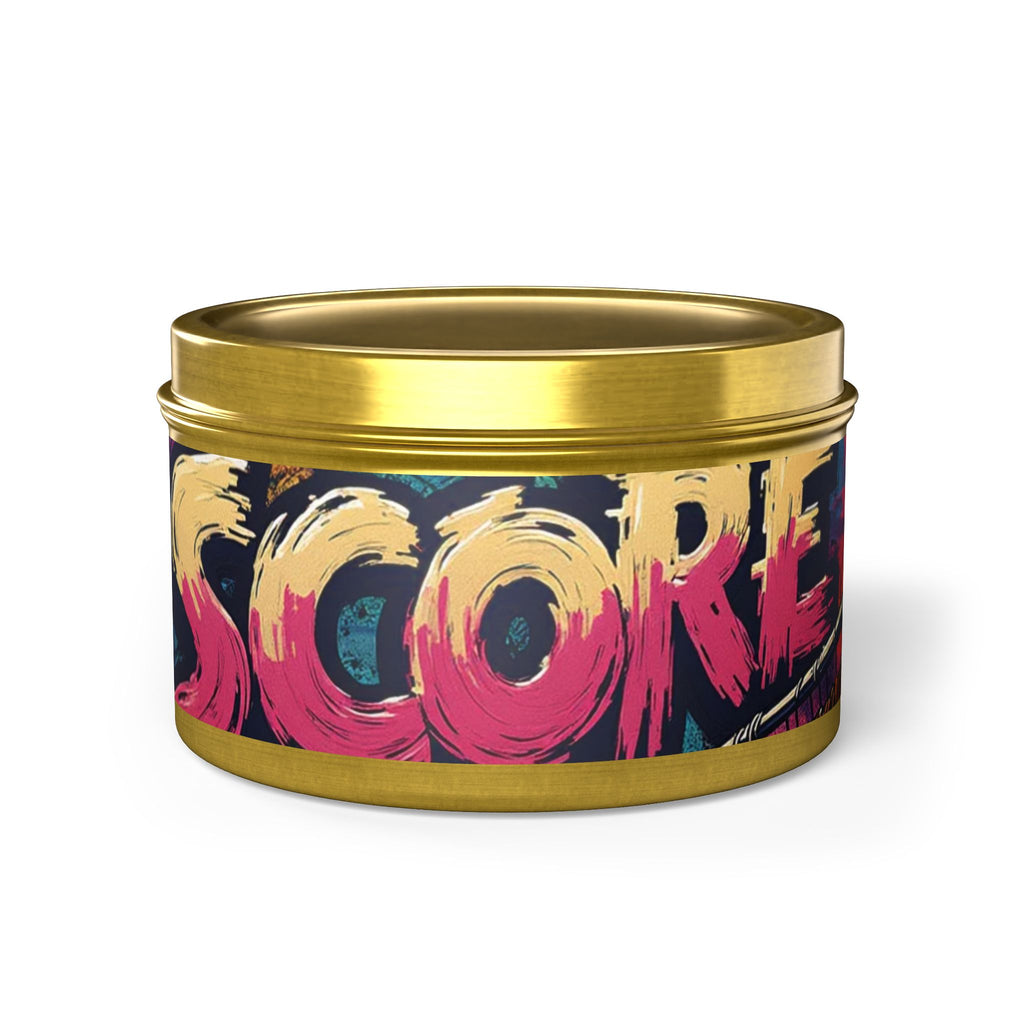 S C O R E Neon Brushstroke Tin Candle — Bold Gamer & Retro Arcade Scented Candle