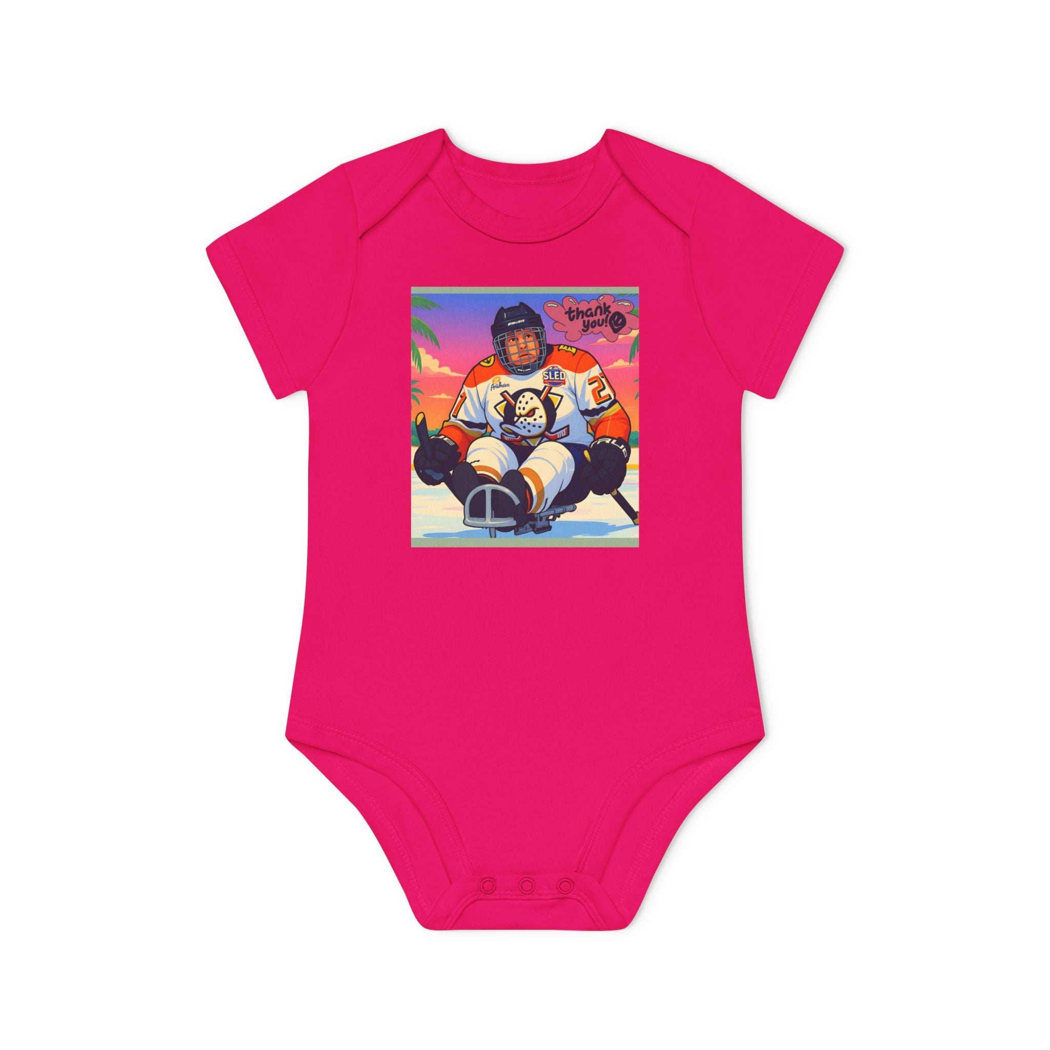 Hockey Baby Bodysuit — Cute Retro Goalie Graphic Organic Short Sleeve