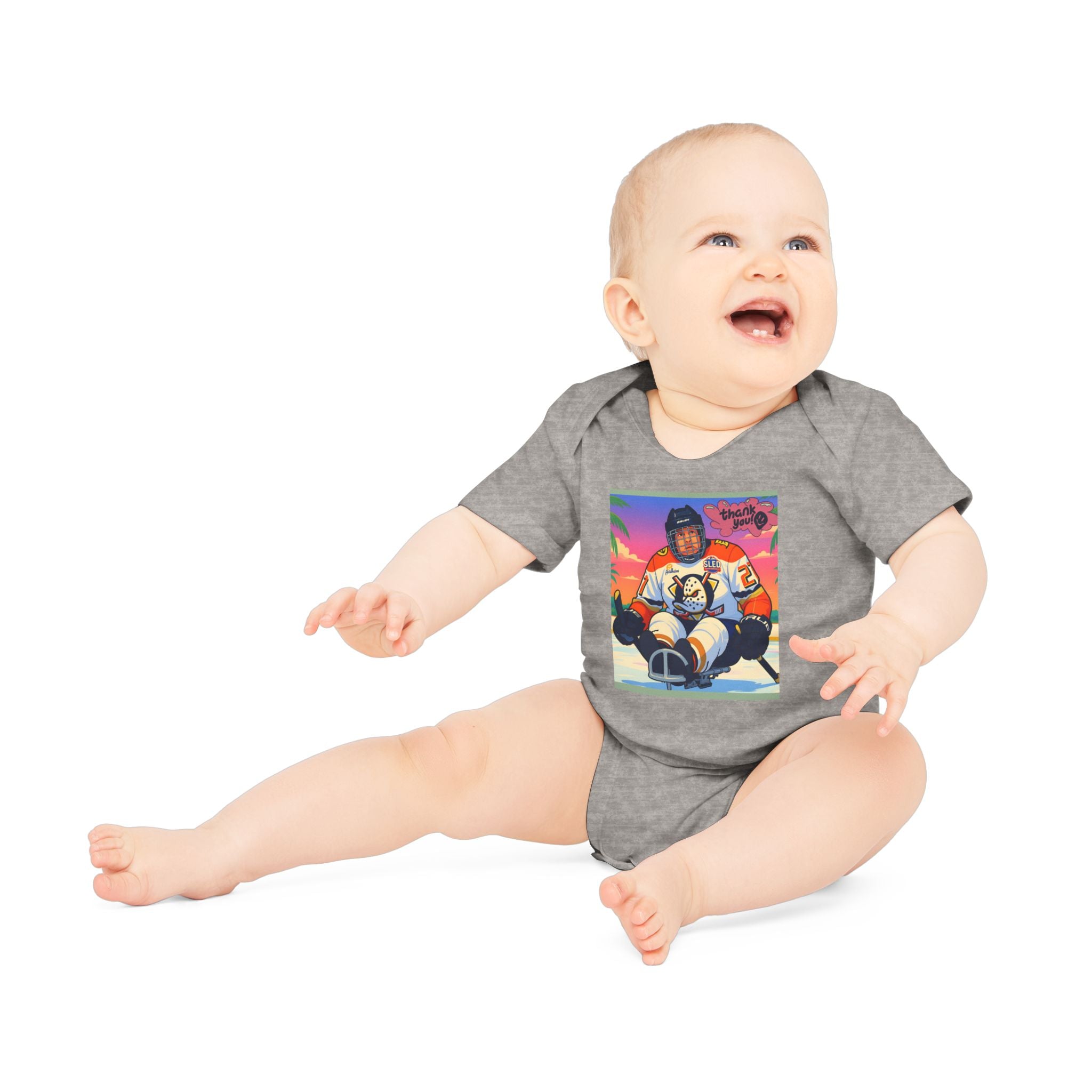 Hockey Baby Bodysuit — Cute Retro Goalie Graphic Organic Short Sleeve