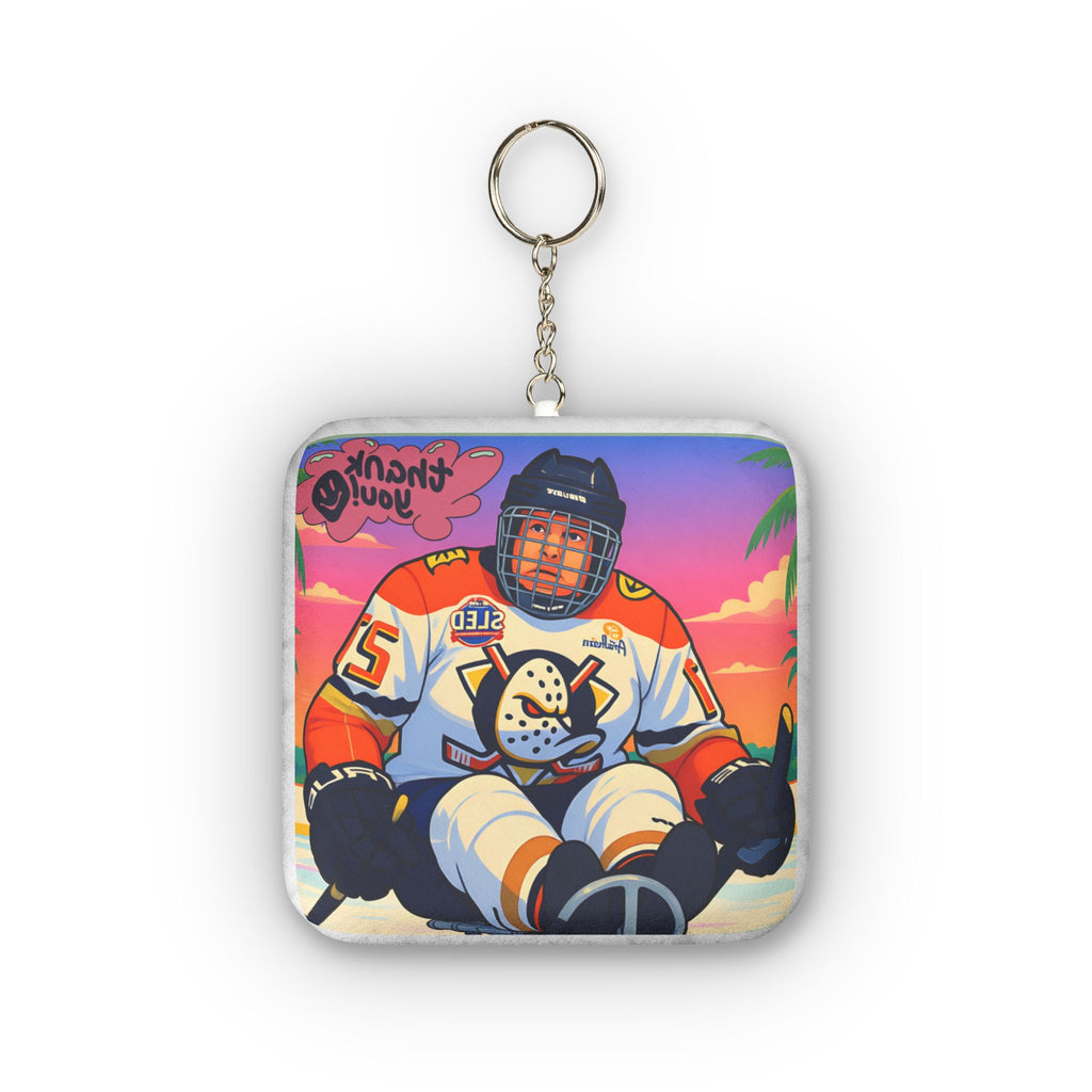 Hockey Player Mini Plush Keychain — Retro Beach Skate Design ("Thank You")