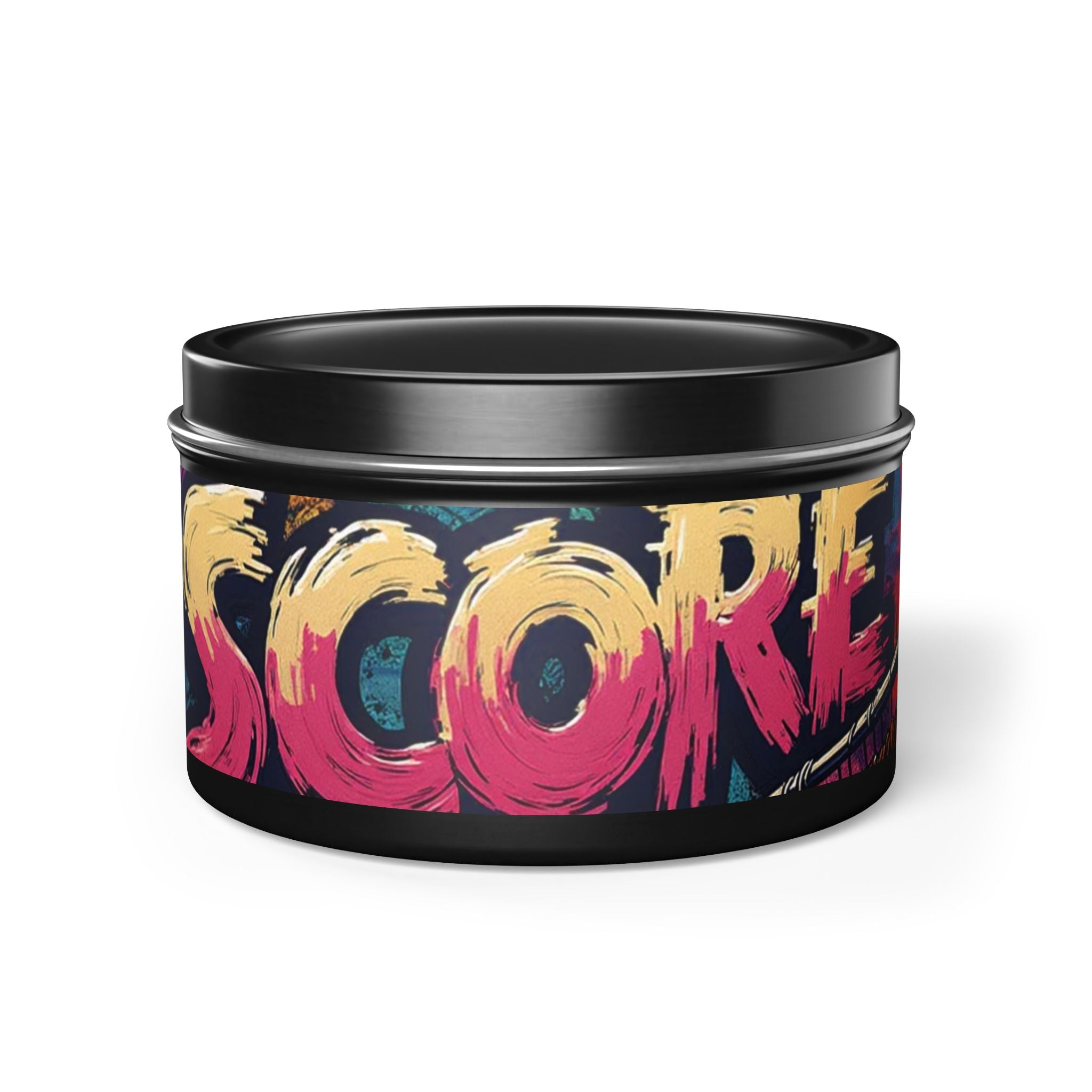 S C O R E Neon Brushstroke Tin Candle — Bold Gamer & Retro Arcade Scented Candle