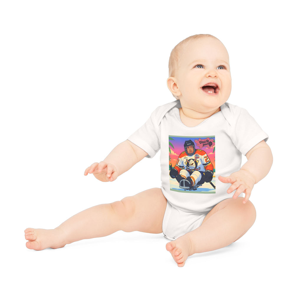 Hockey Baby Bodysuit — Cute Retro Goalie Graphic Organic Short Sleeve