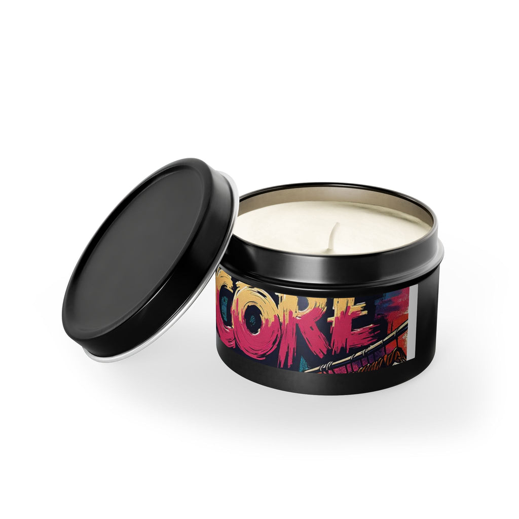 S C O R E Neon Brushstroke Tin Candle — Bold Gamer & Retro Arcade Scented Candle