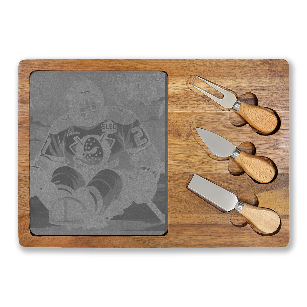 Engraved Oak Charcuterie Board with Marble Inlay & Cheese Knives
