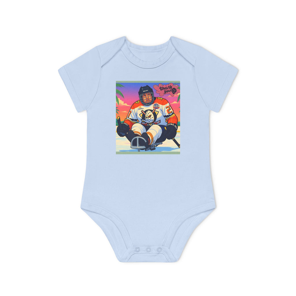 Hockey Baby Bodysuit — Cute Retro Goalie Graphic Organic Short Sleeve