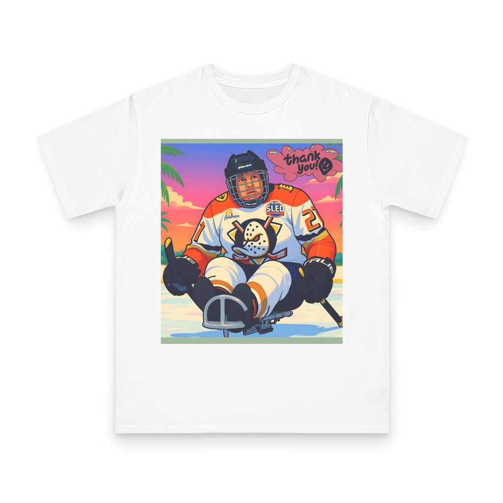 Hockey Sled Player Retro Sunset T-Shirt — 'thank you' Graphic