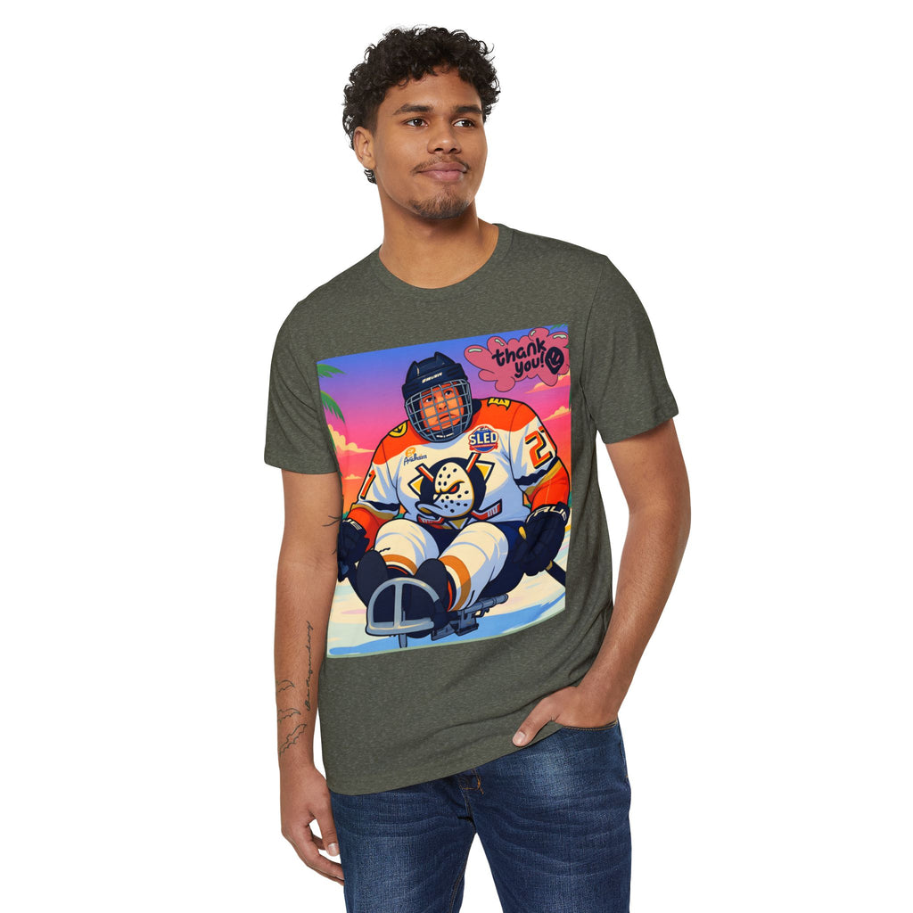 Sled Hockey Player "Thank You" Tee — Retro Sunset Adaptive Sports T-Shirt