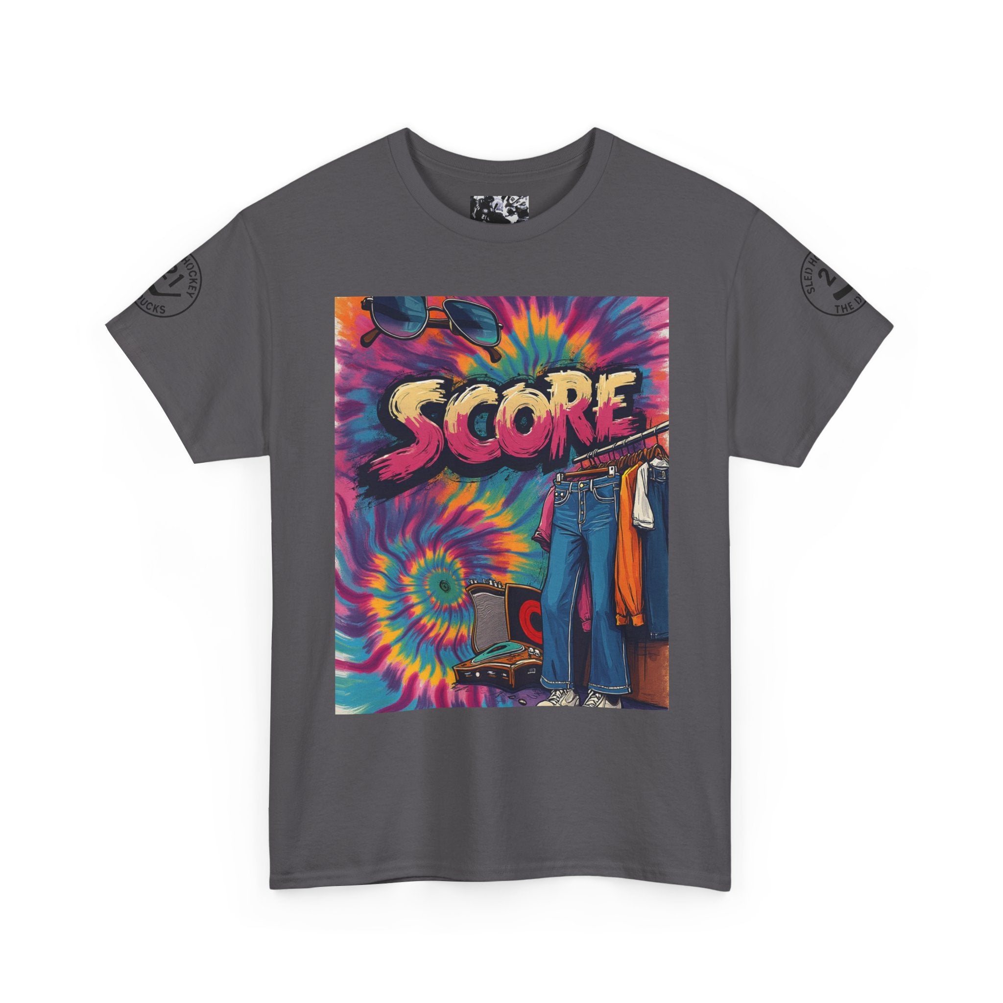 Score Tie-Dye Graphic Tee — Retro Skateboard Streetwear