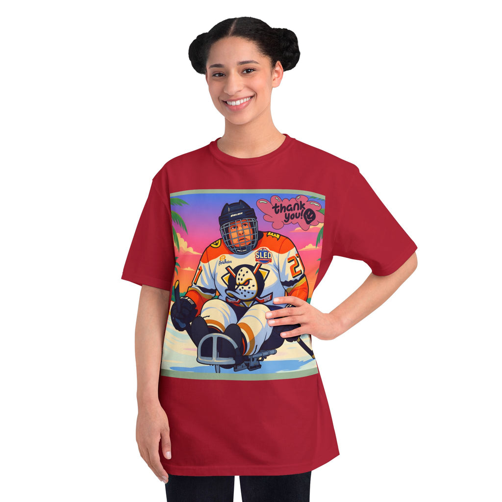Hockey Sled Player Retro Sunset T-Shirt — 'thank you' Graphic