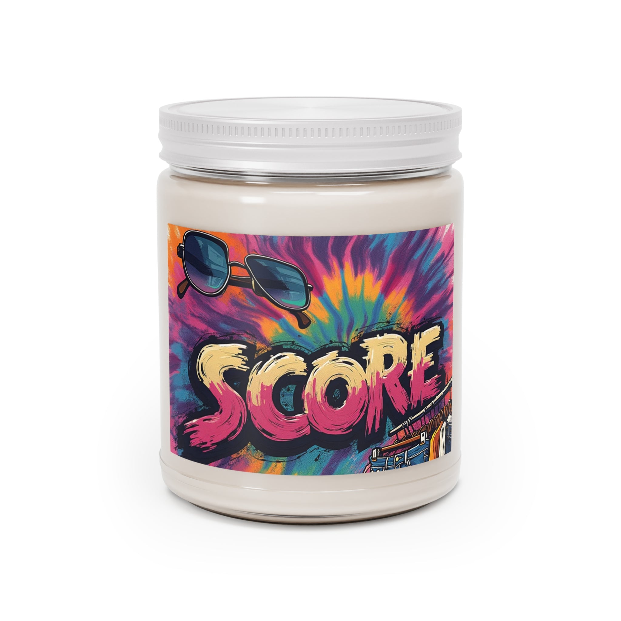 9oz Scented Soy Candle — Tie-Dye "Score" Design (White Lid)