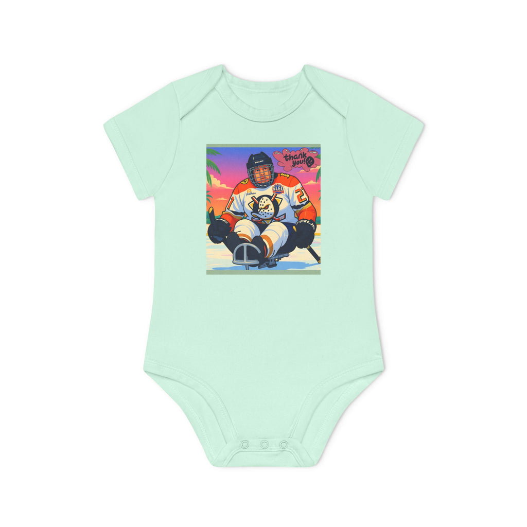 Hockey Baby Bodysuit — Cute Retro Goalie Graphic Organic Short Sleeve