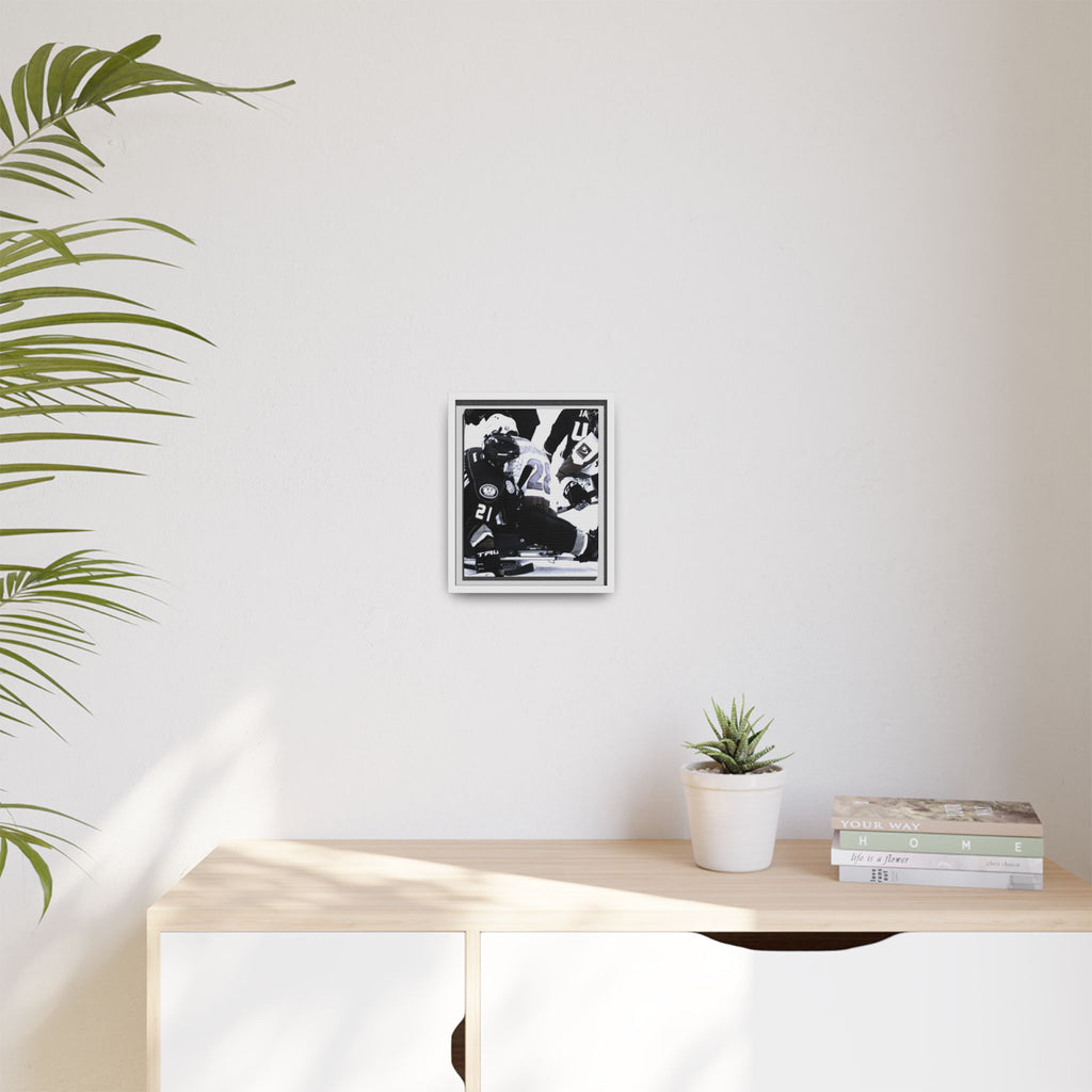 Framed Hockey Action Matte Canvas Print — Black & White Sports Wall Art