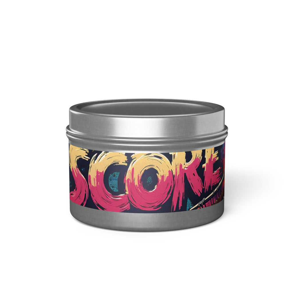 S C O R E Neon Brushstroke Tin Candle — Bold Gamer & Retro Arcade Scented Candle