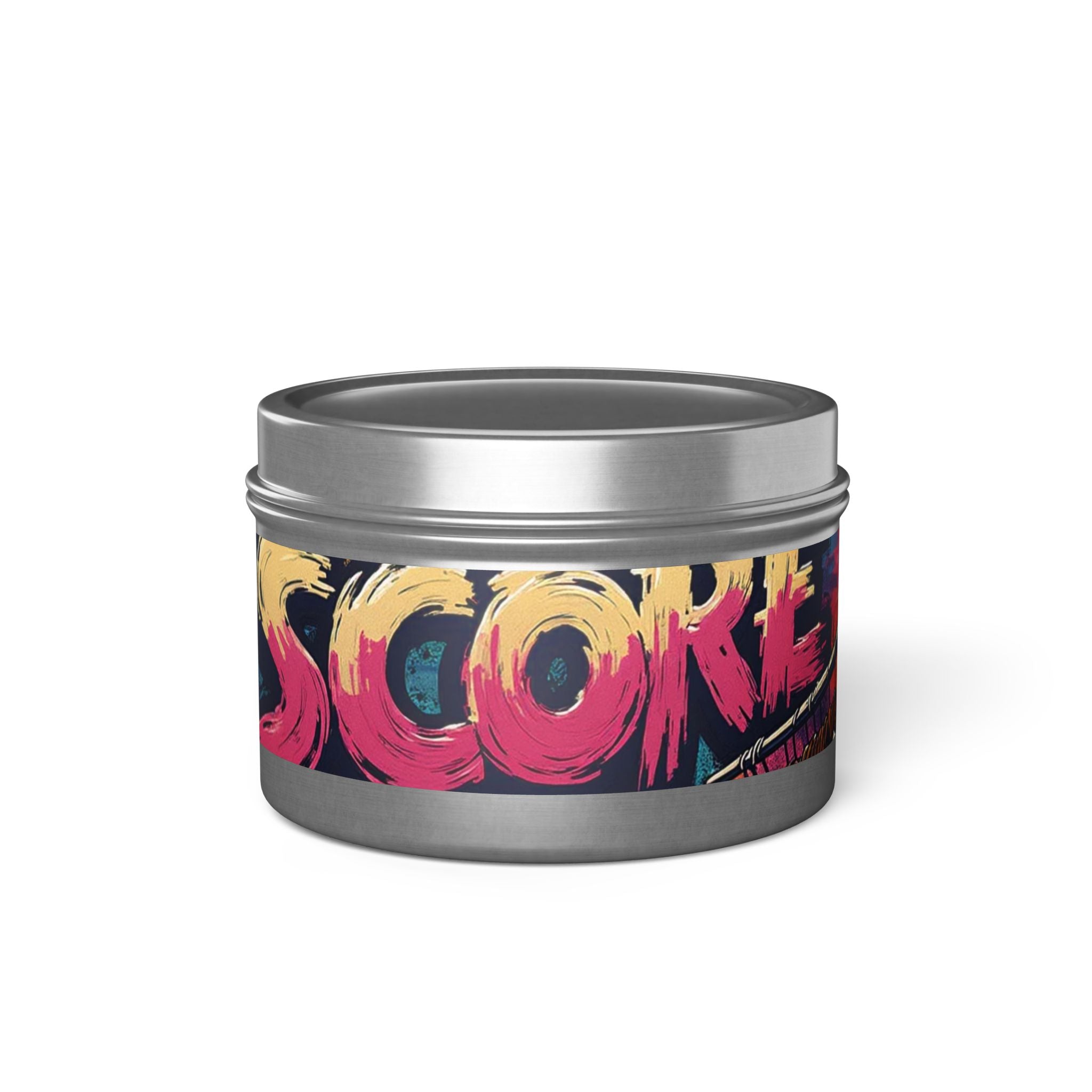 S C O R E Neon Brushstroke Tin Candle — Bold Gamer & Retro Arcade Scented Candle