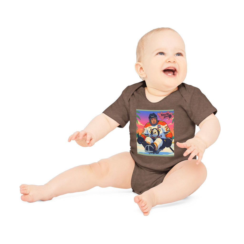 Hockey Baby Bodysuit — Cute Retro Goalie Graphic Organic Short Sleeve