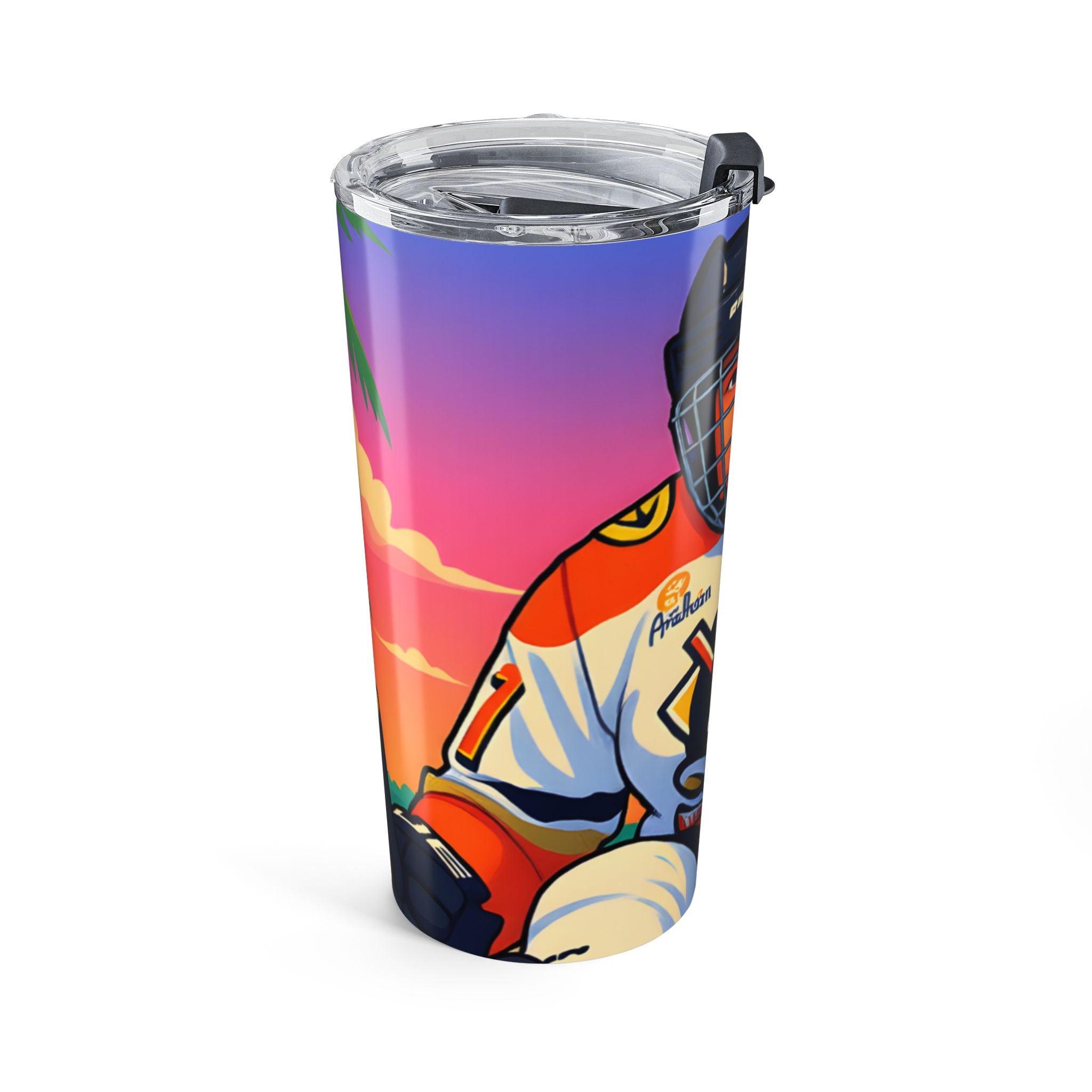 Hockey Sunset 20oz Tumbler — Retro Hockey Player & Mask Travel Mug