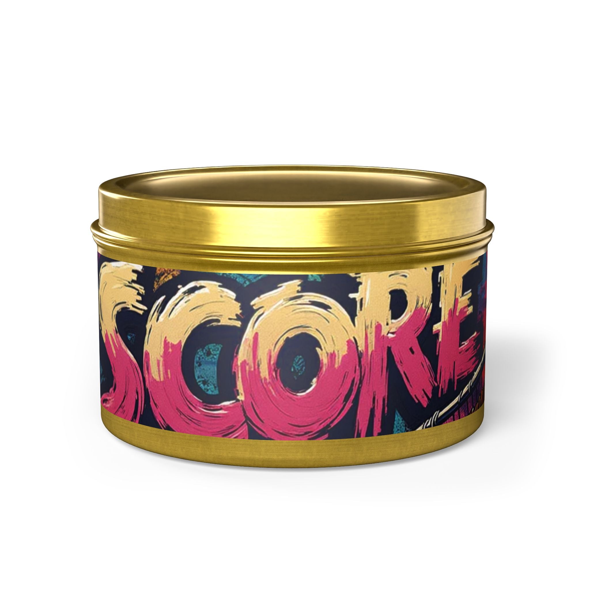 S C O R E Neon Brushstroke Tin Candle — Bold Gamer & Retro Arcade Scented Candle