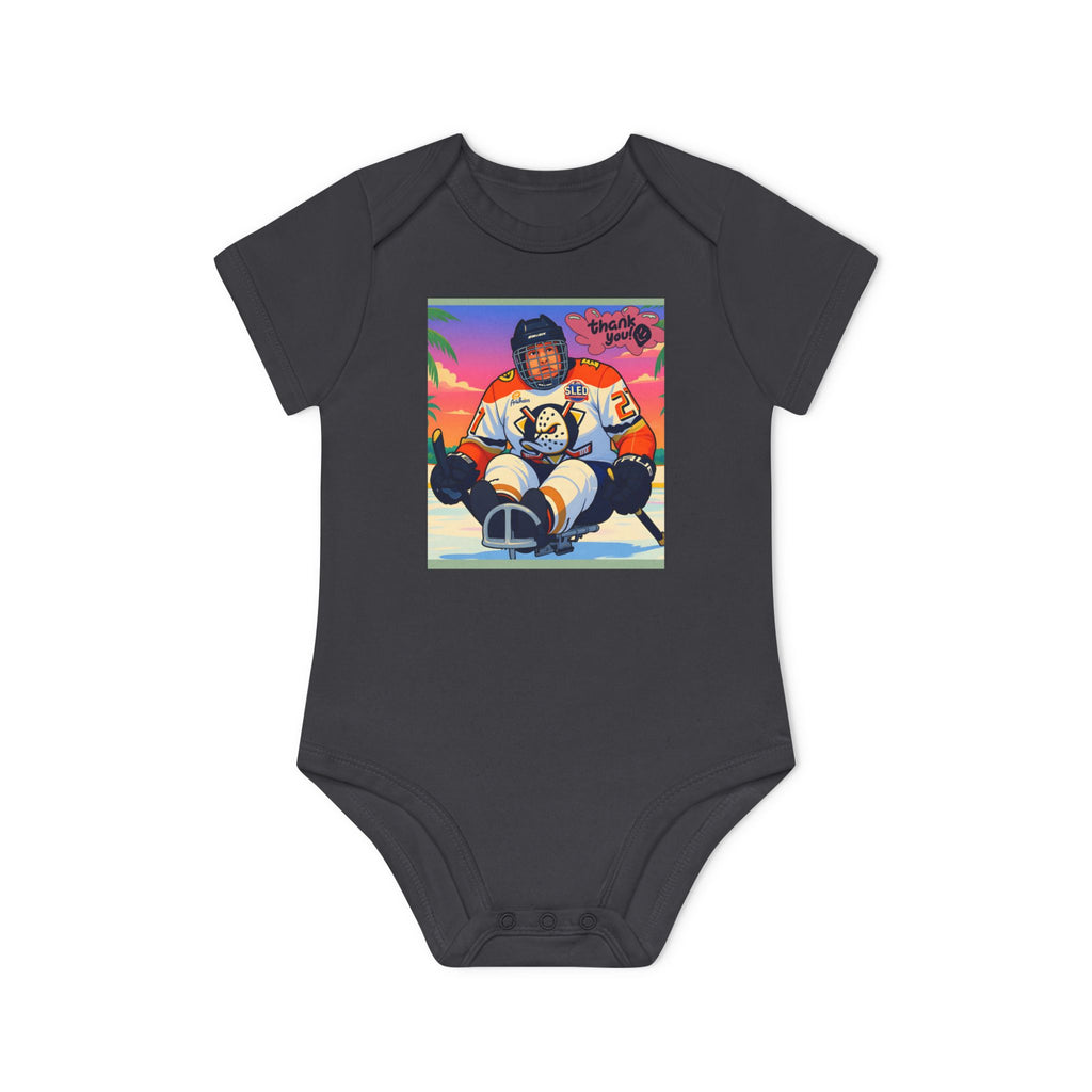 Hockey Baby Bodysuit — Cute Retro Goalie Graphic Organic Short Sleeve