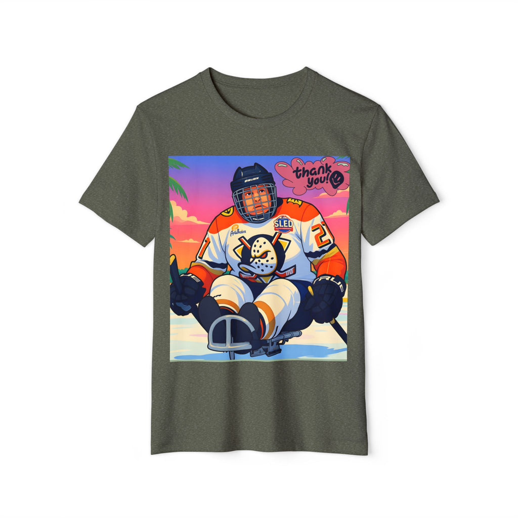 Sled Hockey Player "Thank You" Tee — Retro Sunset Adaptive Sports T-Shirt