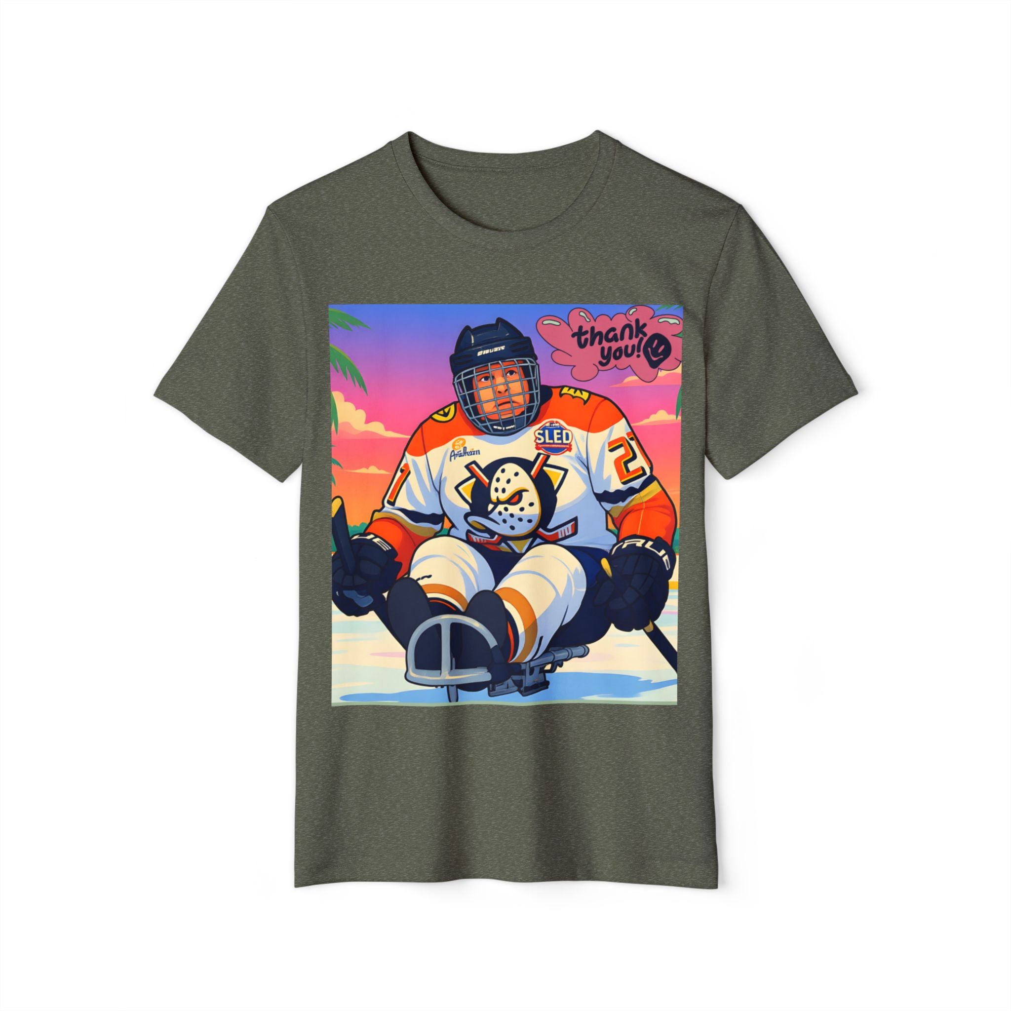 Sled Hockey Player "Thank You" Tee — Retro Sunset Adaptive Sports T-Shirt