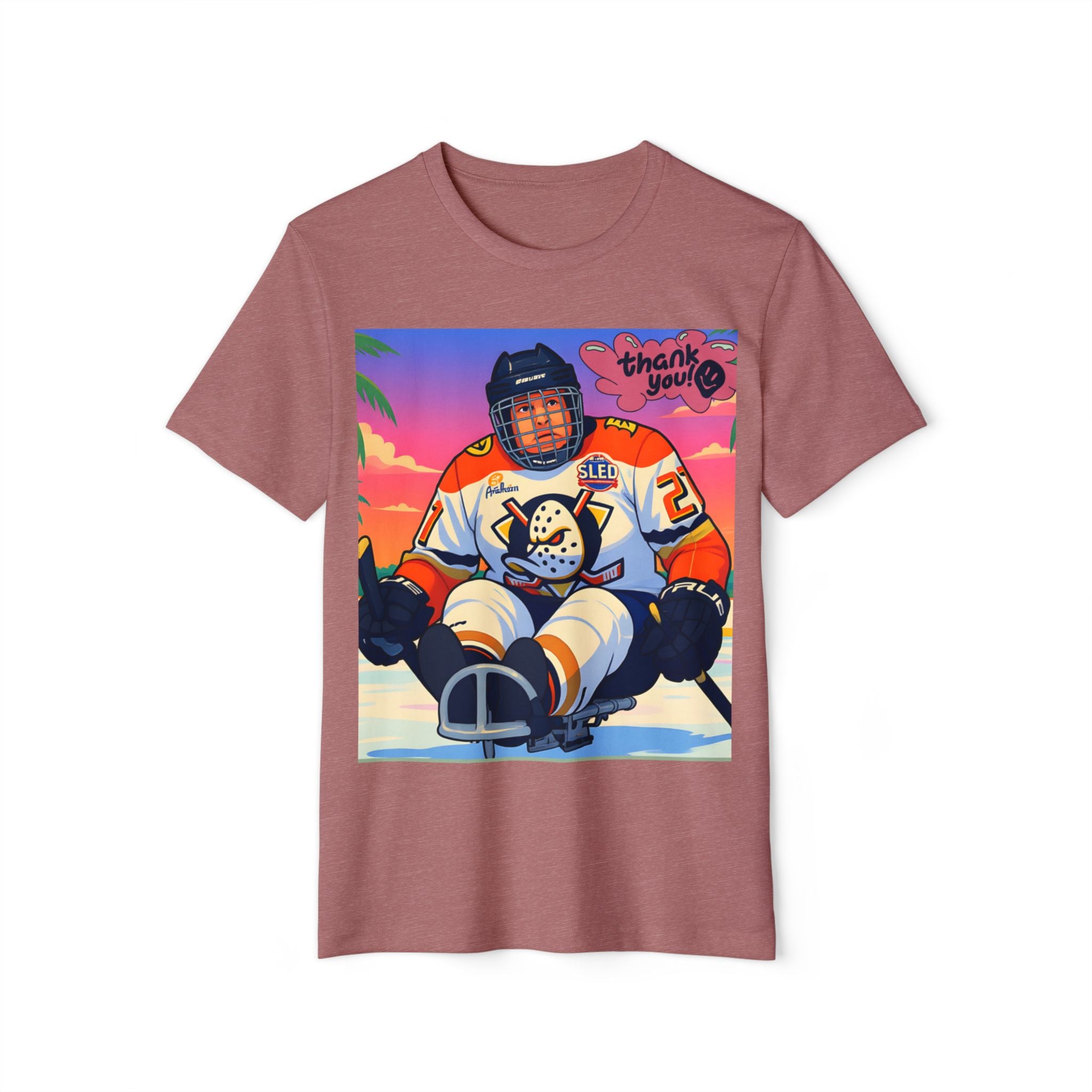 Sled Hockey Player "Thank You" Tee — Retro Sunset Adaptive Sports T-Shirt