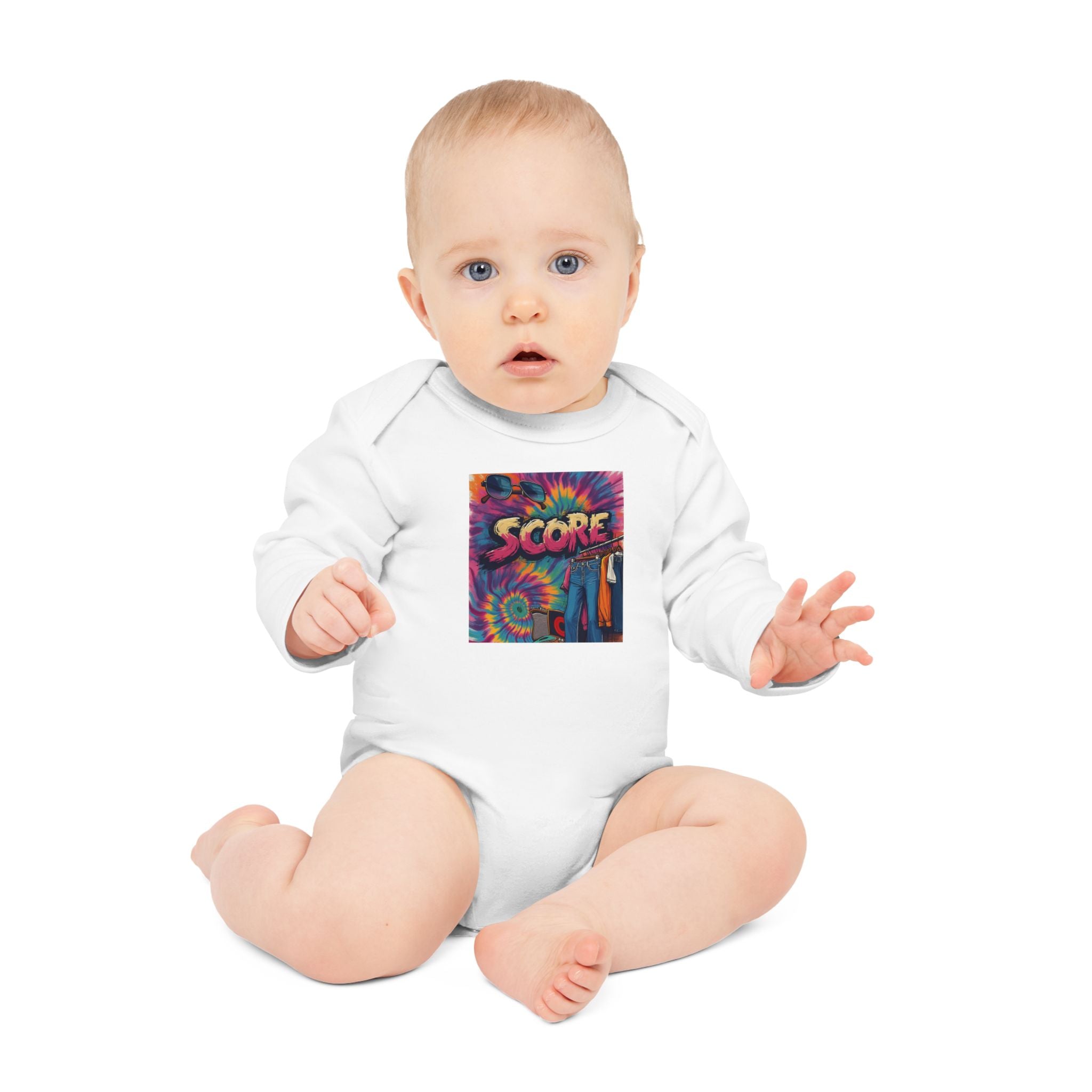 Baby Bodysuit - Retro Tie-Dye 'Score' Graphic