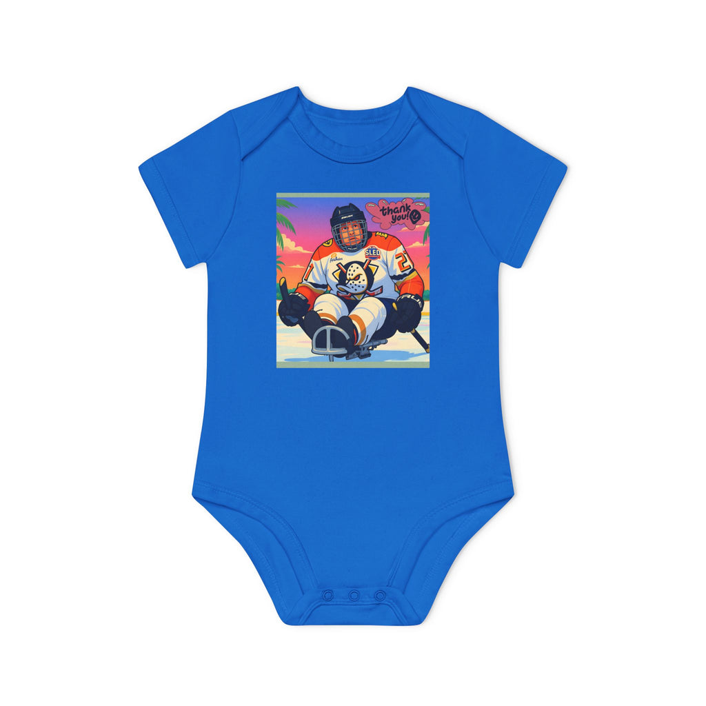 Hockey Baby Bodysuit — Cute Retro Goalie Graphic Organic Short Sleeve