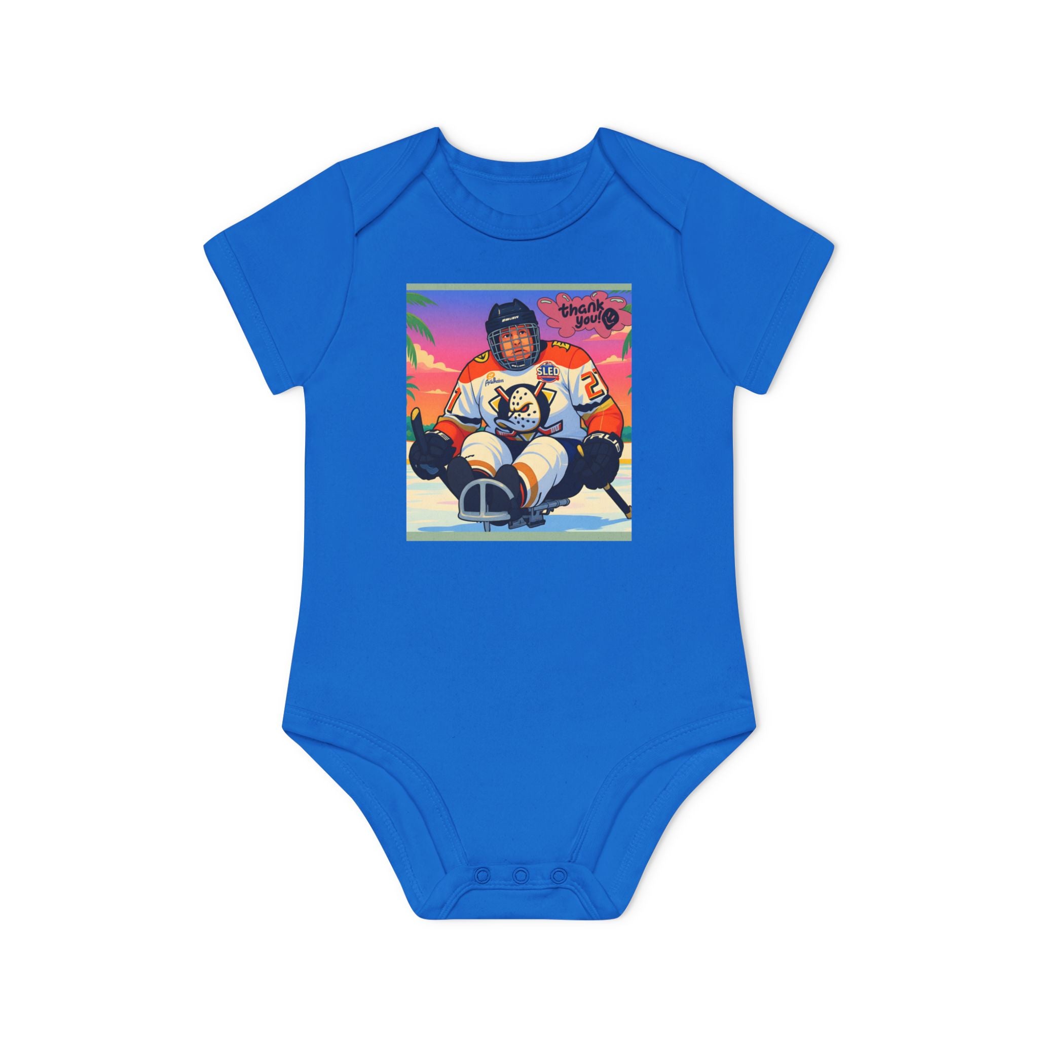 Hockey Baby Bodysuit — Cute Retro Goalie Graphic Organic Short Sleeve
