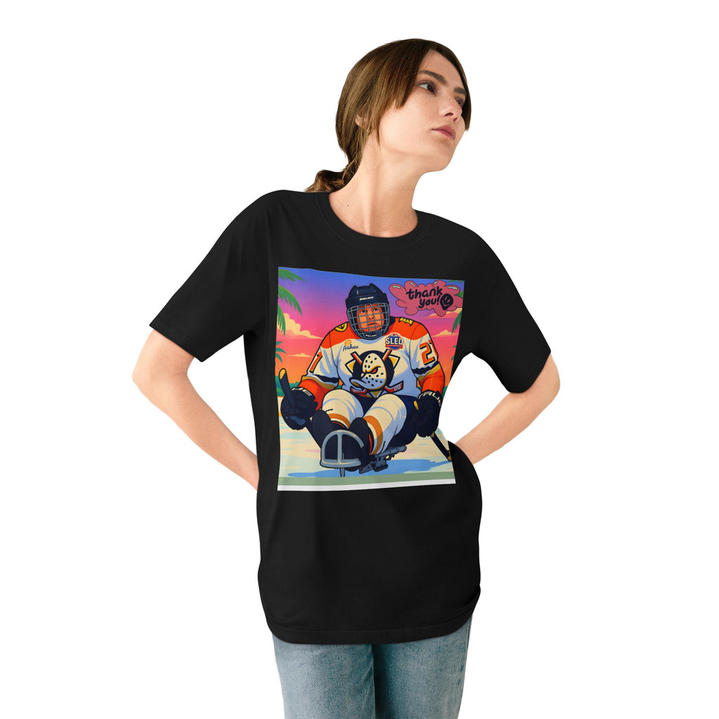 Hockey Sled Player Graphic T-Shirt — "Thank You" Retro Beach Vibe