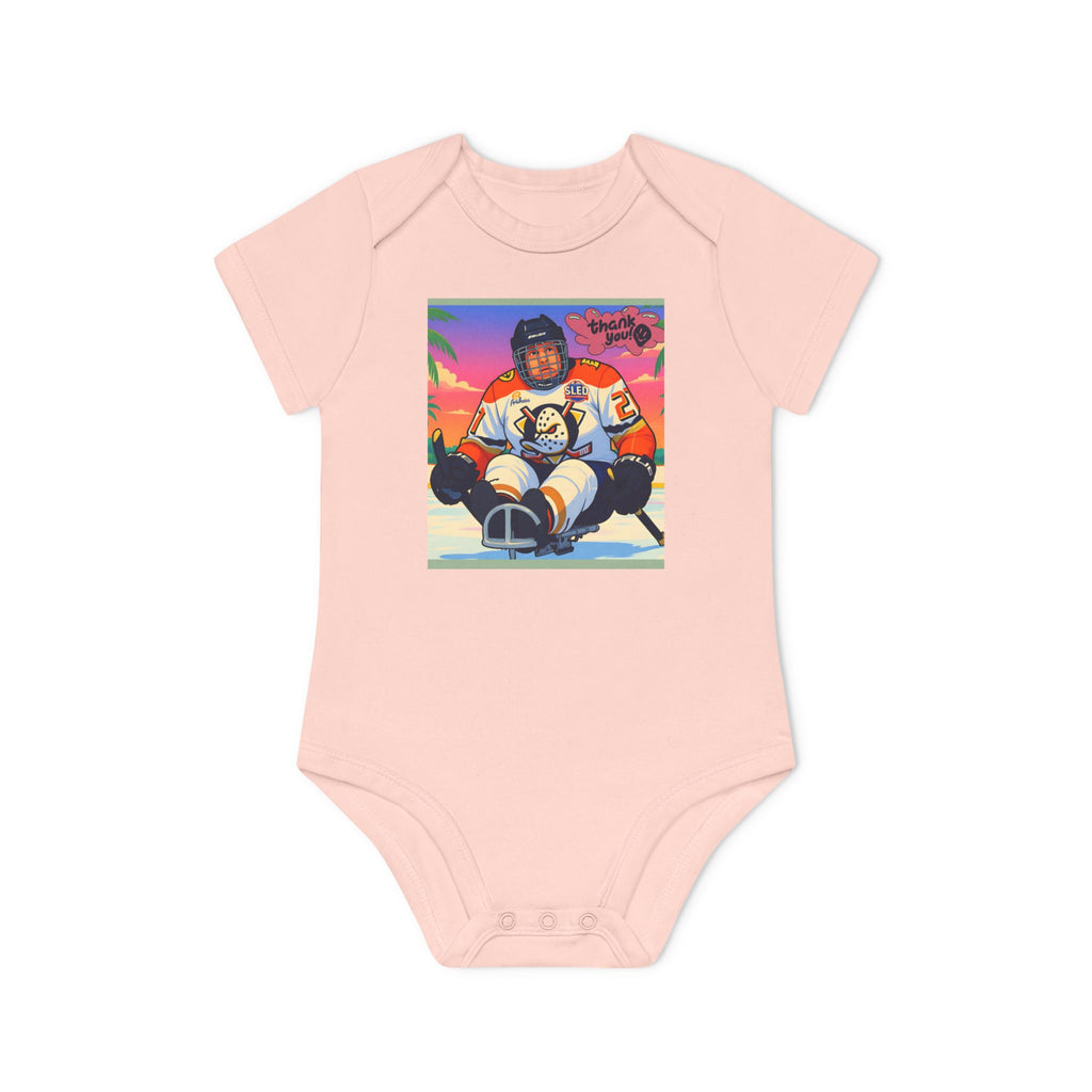 Hockey Baby Bodysuit — Cute Retro Goalie Graphic Organic Short Sleeve