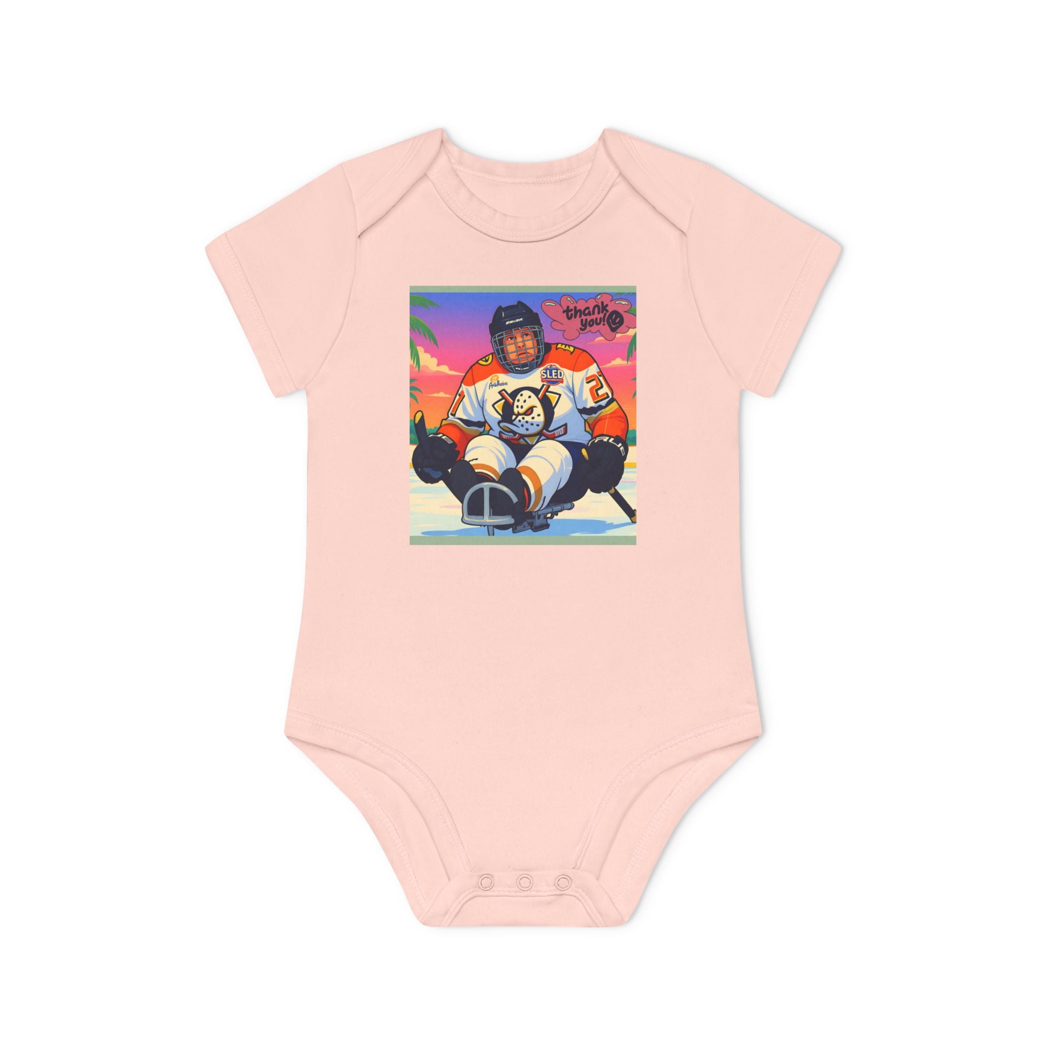 Hockey Baby Bodysuit — Cute Retro Goalie Graphic Organic Short Sleeve
