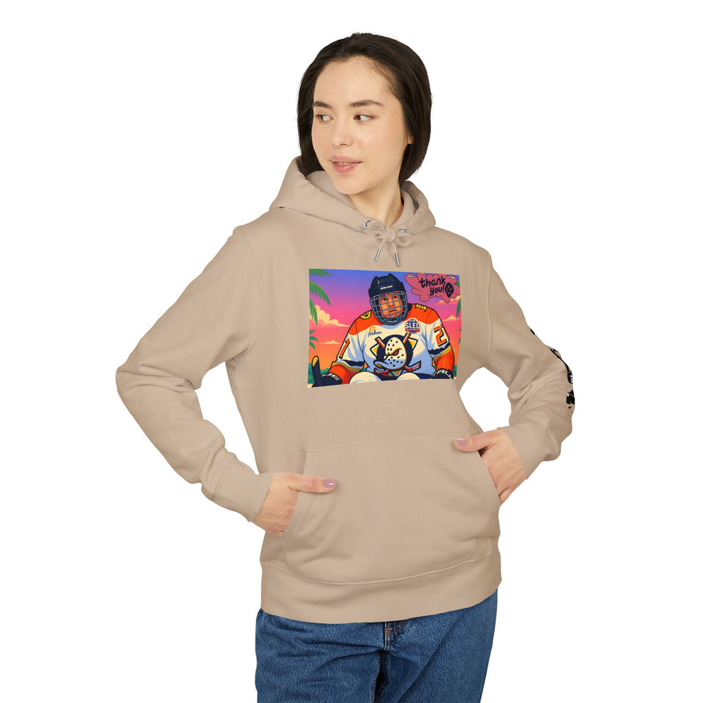 Hockey Player Graphic Hoodie — Retro Sunset Skate Design