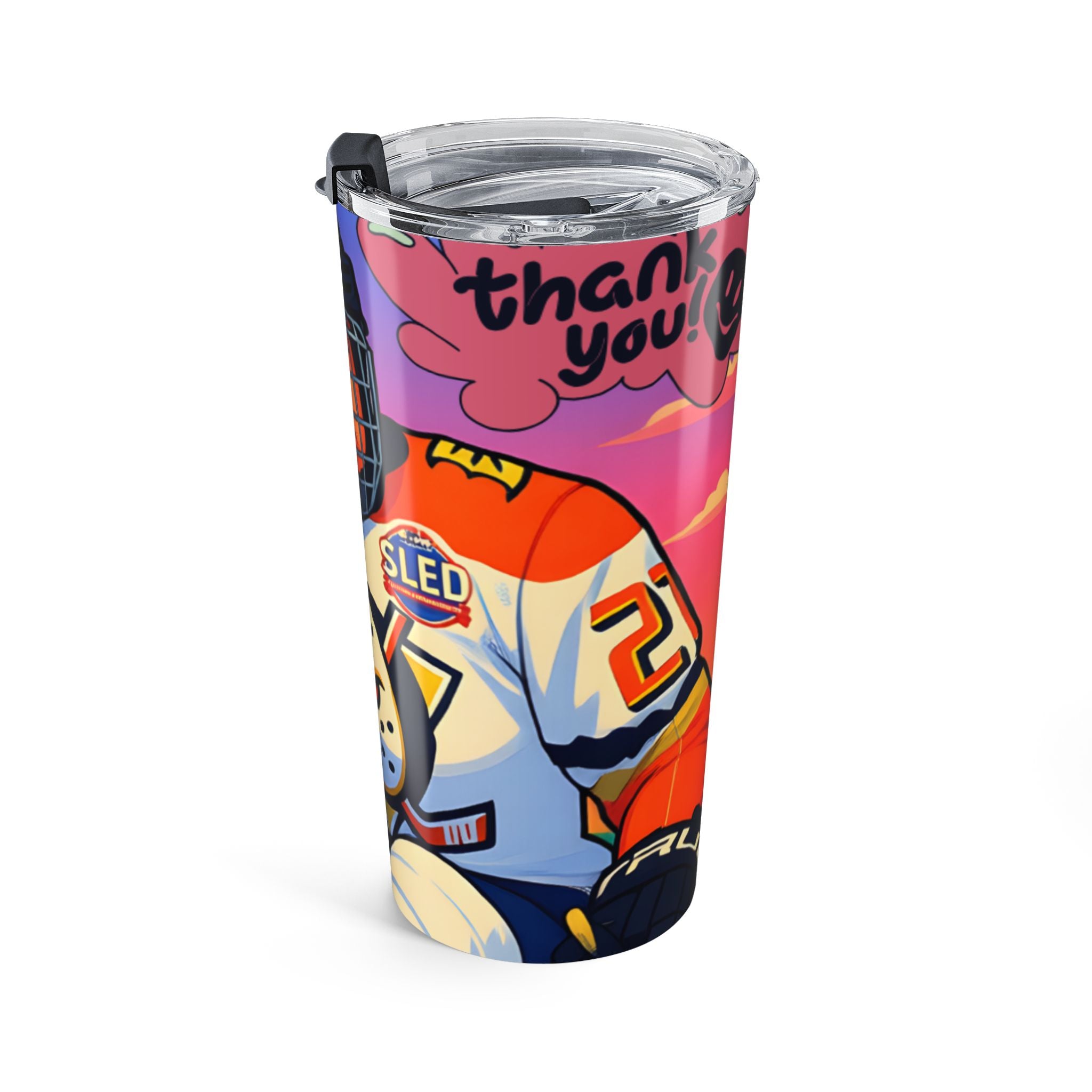 Hockey Sunset 20oz Tumbler — Retro Hockey Player & Mask Travel Mug