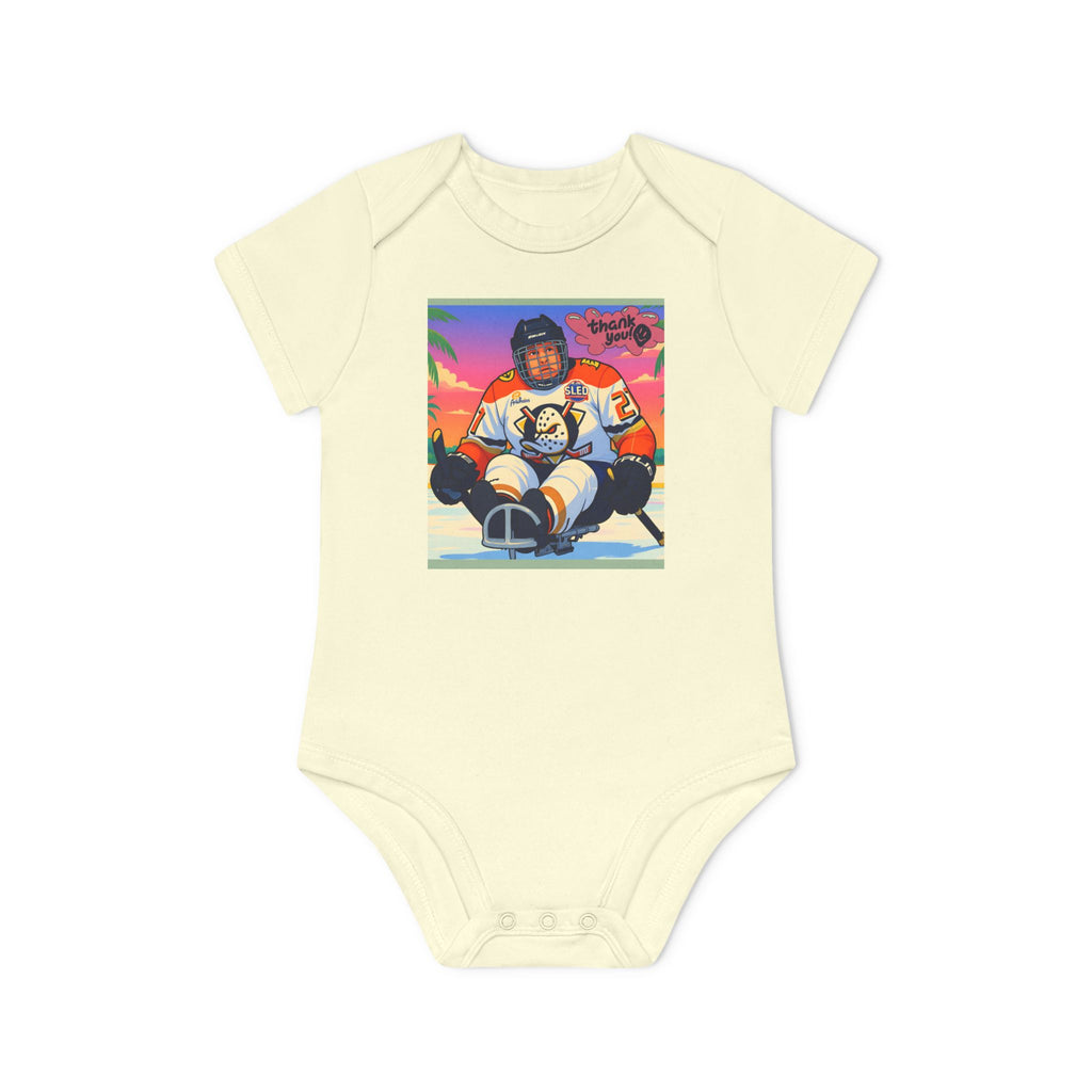Hockey Baby Bodysuit — Cute Retro Goalie Graphic Organic Short Sleeve