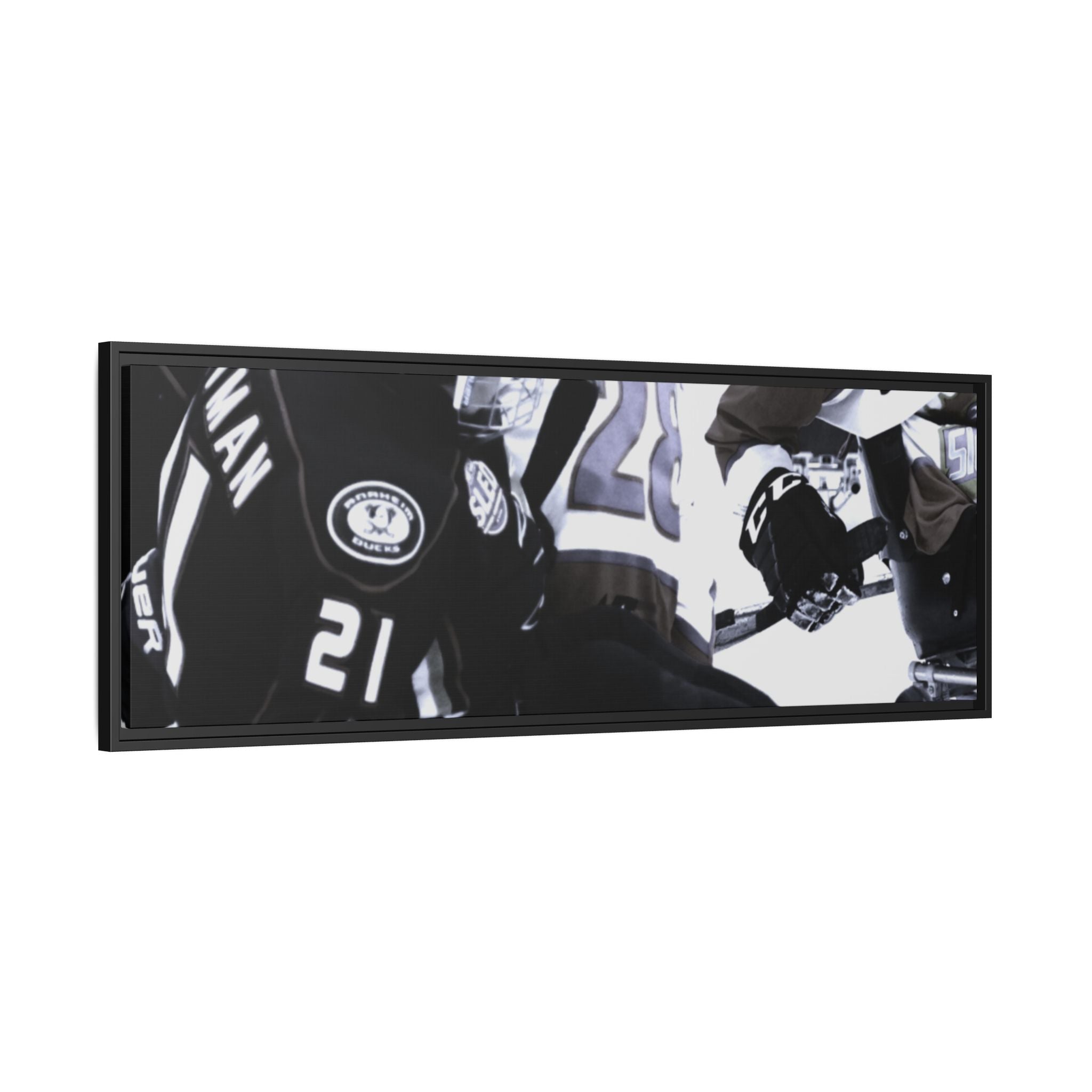 Framed Hockey Action Matte Canvas Print — Black & White Sports Wall Art